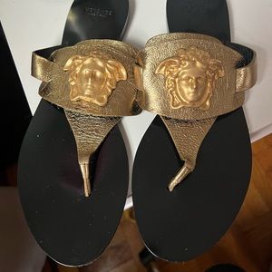 Gold versace thong sandals